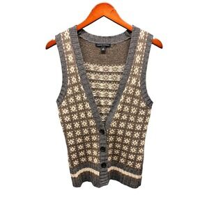 Banana Republic Fair Isle Knit Vest Women's Small Gray Tan Button Front